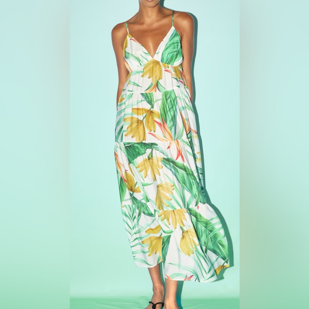NWT H&M Green and Yellow Floral Dress